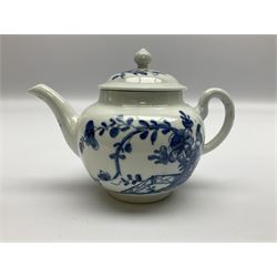 18th century Worcester miniature or toy teapot and cover, circa 1756, decorated in the Rock Warbler pattern in underglaze blue, with workman's mark beneath, approximately H8cm