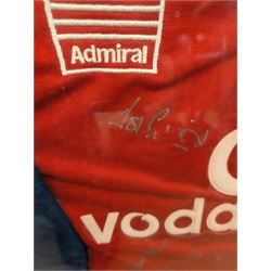 Cricket memorabilia: signed cricket bat from John Childs Benefit year 1994, and two framed England cricket shirts both with signatures, largest frame H95cm