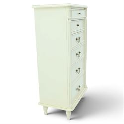 Laura Ashley - 'Clifton' tall pedestal chest, fitted with six graduating long drawers flanked by half-canted pilasters, raised on turned feet, in ivory finish