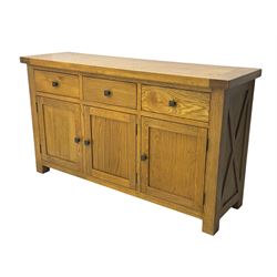 Oak Furnitureland, golden oak sideboard. Three single draws, three cupboard doors with single shelf