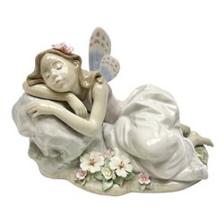 Lladro Privilege figure, Princess of the Fairies, modelled as a fairy asleep upon a rock, with original box and drawing, H11cm