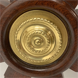 Ship's brass bound mahogany wheel with eight turned spindles and central boss D94cm