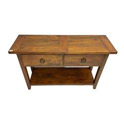 Hardwood console table, rectangular top over two drawers and undertier