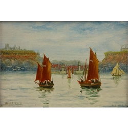  'Whitby', pair 20th century oils on canvas indistinctly signed13cm x 17.5cm and Whitby, watercolour signed by Alan Charlson Browne (British 1903-1970) 22cm x 34cm (3)  