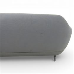 Fritz Hansen - 'Favn' sofa, designed by Jaime Hayon (1974-), upholstered in light grey fabric, the organic curved back and integrated arms enclosing loose seat and back cushions, raised on slender cylindrical metal supports