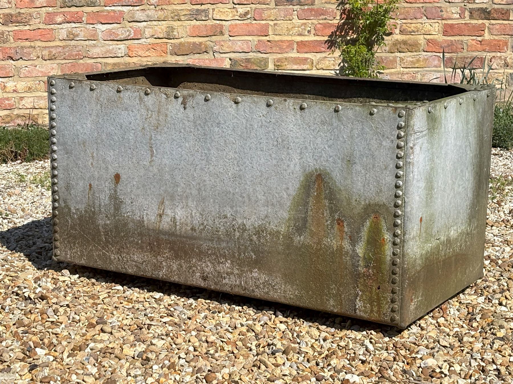 Large galvanised steel tank or planter of riveted construction. L122cm, 60cm x 60cm.  - COLLECTION BY APPOINTMENT FROM: The White House, Thirsk Road, Easingwold, York, YO61 3NF - CALL 01723 507111 TO ARRANGE
