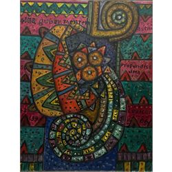 Alan Davie (Scottish 1920-2014): 'Illa Guber Mentem', oil on canvas, signed titled and dated 2010 verso 96cm x 76cm
Provenance: with the Gimpel Fils gallery, Davies Street, London, labels verso