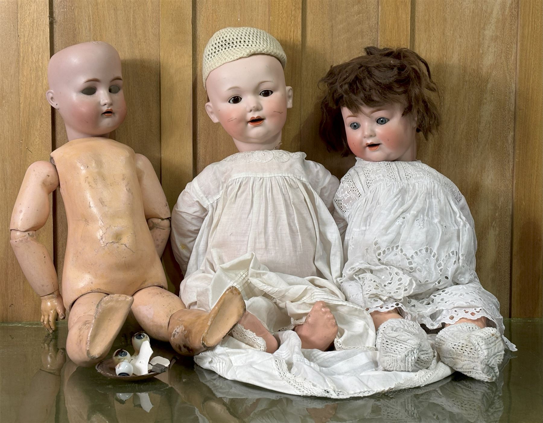 Three 19th century bisque head dolls, all stamped by makers. (3) - COLLECTION BY APPOINTMENT FROM: The White House, Thirsk Road, Easingwold, York, YO61 3NF - CALL 01723 507111 TO ARRANGE