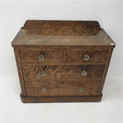  Early 20th century mahogany chest, shaped raised back, two short and two long drawers, plinth base, W103cm, H91cm, D96cm  