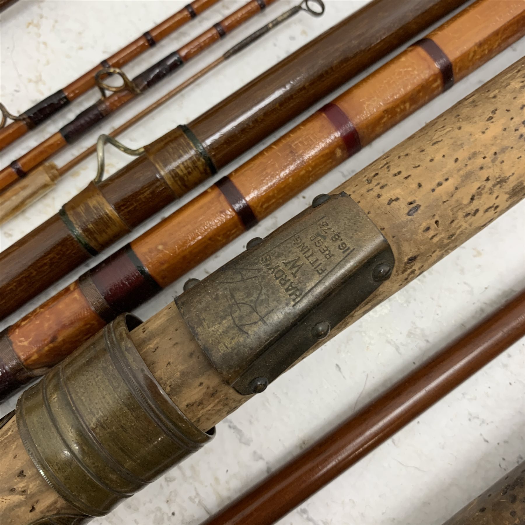 Three vintage Hardy's cane fishing rods including Hardy 'Greenheart' 3 piece 9ft (3)