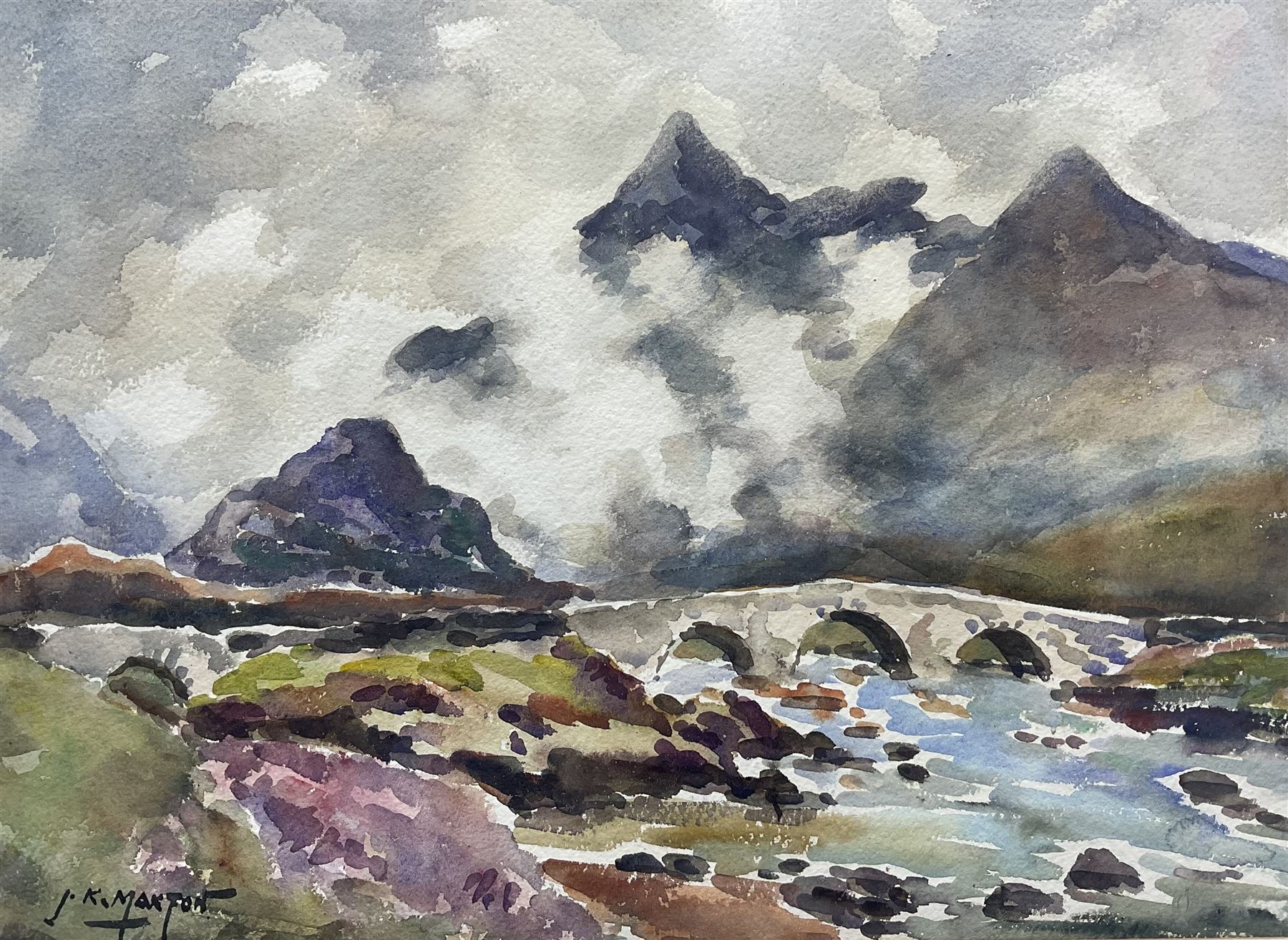 John Kidd Maxton (British 1878-1942): 'Sgùrr nan Gillean - Glen Sligachan Skye', watercolour signed, titled on the mount 27cm x 36cm 