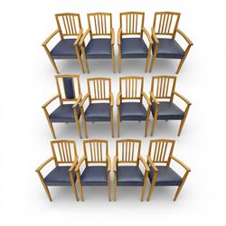Modern twelve oak dining chairs including one 'Chairmans' chair, solid oak construction, s...
