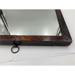 19th century tortoiseshell framed mirror plate, the frame veneered, crested by a suspension loop, L36cm W32cm