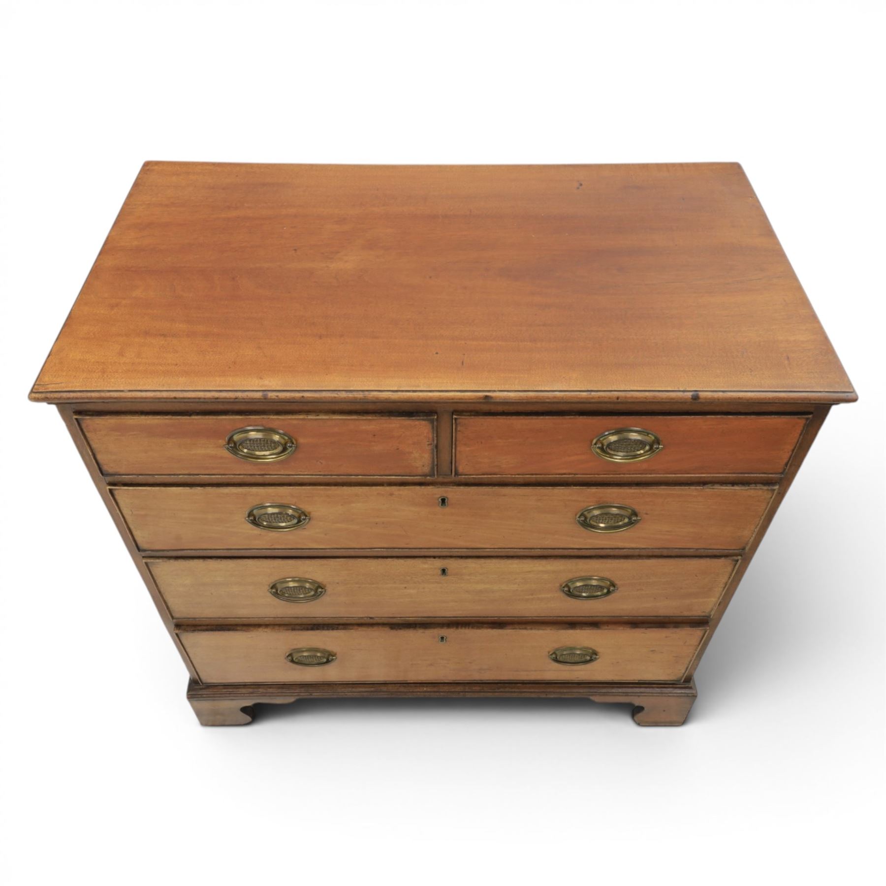 Georgian design mahogany chest, rectangular moulded edge, two short over three long drawers, raised on bracket feet