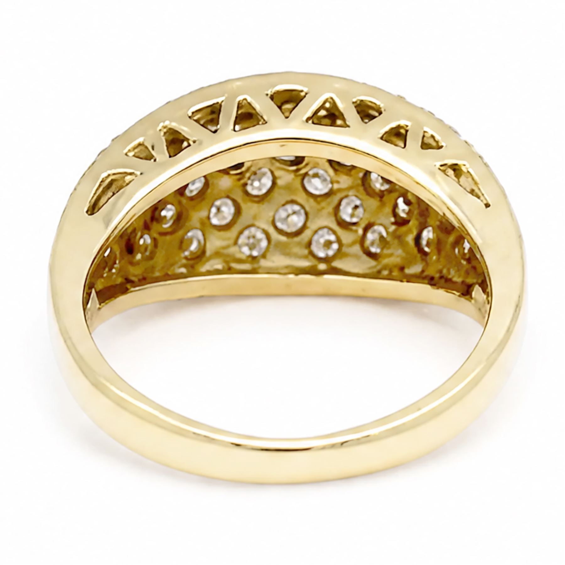 18ct gold diamond dome ring, pave set with round cut diamonds, London import mark 1989