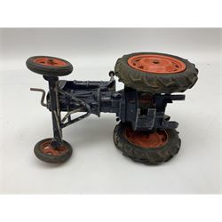 Chad Valley die-cast model of a Fordson Major tractor finished in dark blue and orange, with hand cranked action; unboxed; and small quantity of other die-cast models
