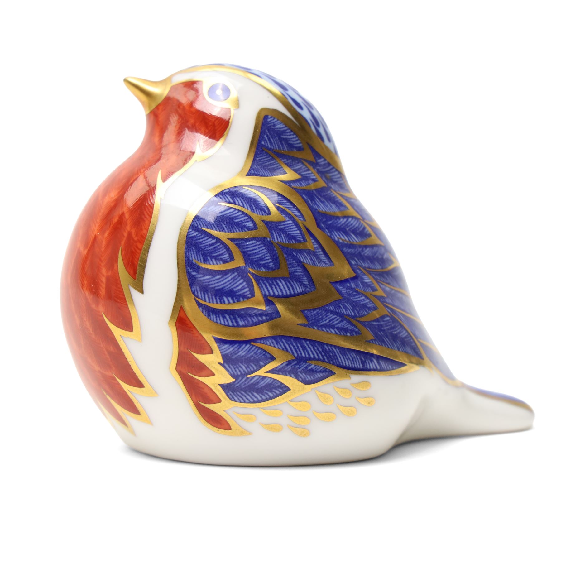 Royal Crow Derby paperweight Buxton Badger limited edition 51/500 with gold stopper and certificate and another Robin with silver stopper