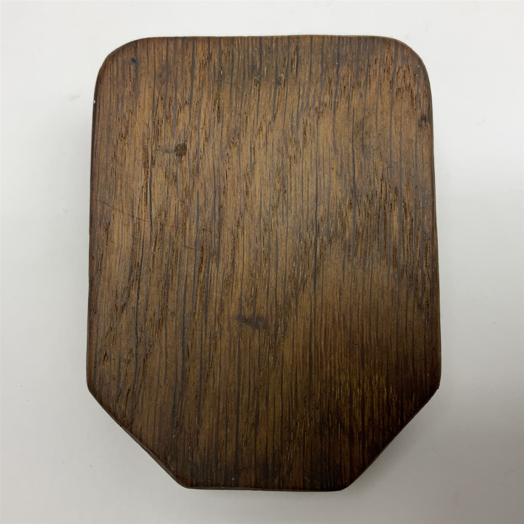 Mouseman - oak ashtray, rectangular form with rounded and canted corners, carved with mouse signature, by the workshop of Robert Thompson, Kilburn