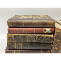 Eighteen 19th century leather bound books including Oeuvres Completes De Voltaire. 1827 Paris. Two volumes; Oeuvres De Pierre Corneille. 1892 Paris; Commentarium in Librum Geneseos Scripsit Thomas Josephus Lamy. 1883 Mechliniae; etc (18)