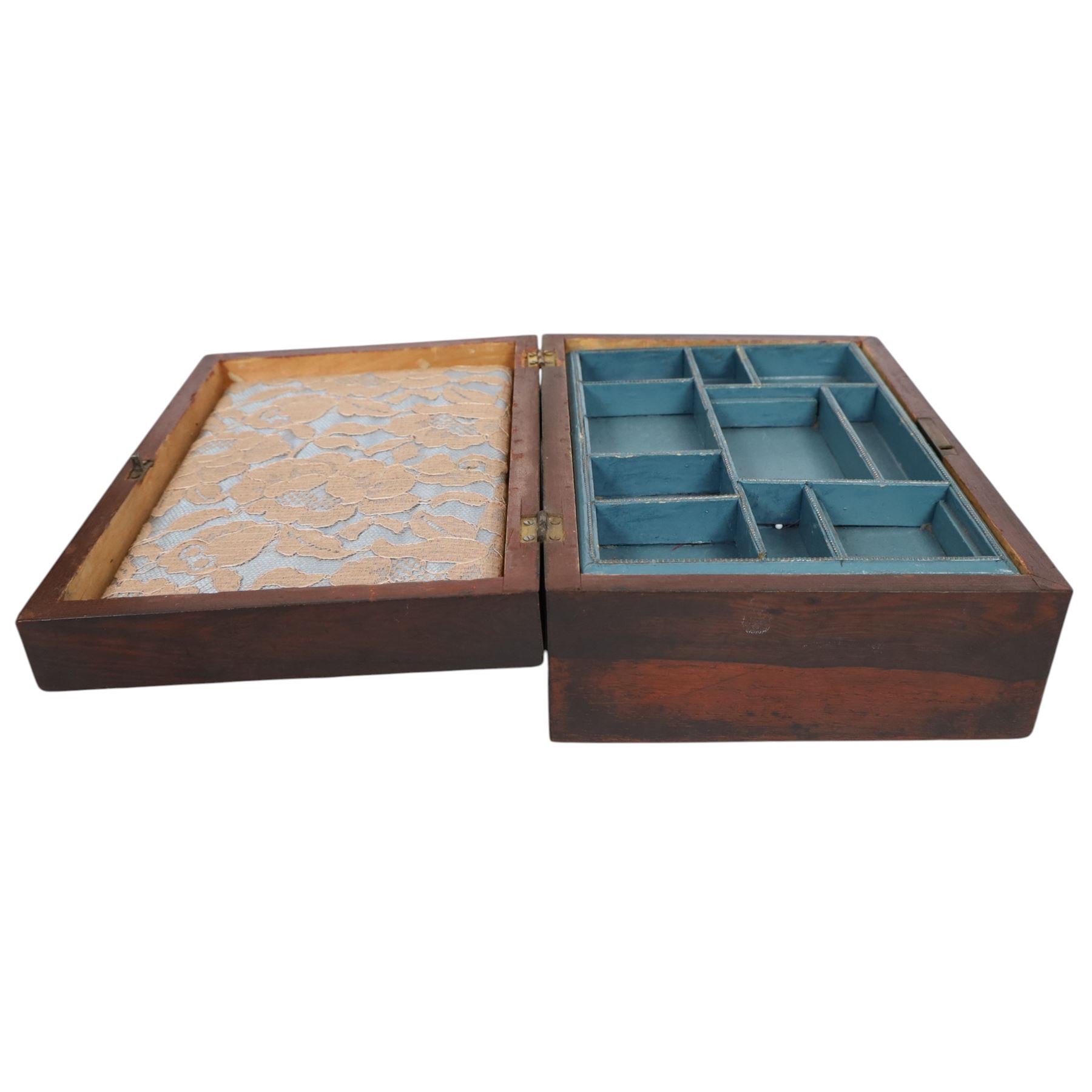 Black lacquered tea caddy with mother of pearl inlay, together with another box with mother of pearl inlay