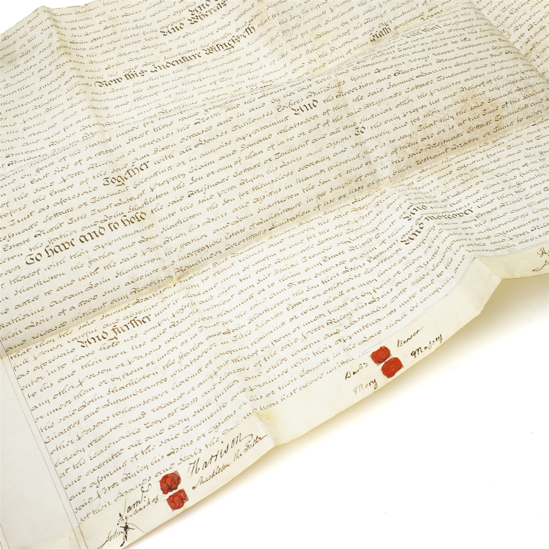  18th century indenture of three parts between William Heaton, Mercer of Doncaster, John Dunhill, Gentleman of Doncaster and Thomas Trout, Labourer 1781 and one other 18th century indenture (2) 