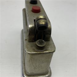 Collection of lighters, including Ronson Varaflame, Zorr Classic, Dunhill bark effect roller gas lighter, and faceted blue glass table lighter, etc