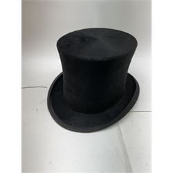 Akubra pure fur felt trilby hat, together with another trilby and two top hats, one by Woodrow and one by Dunn & Co