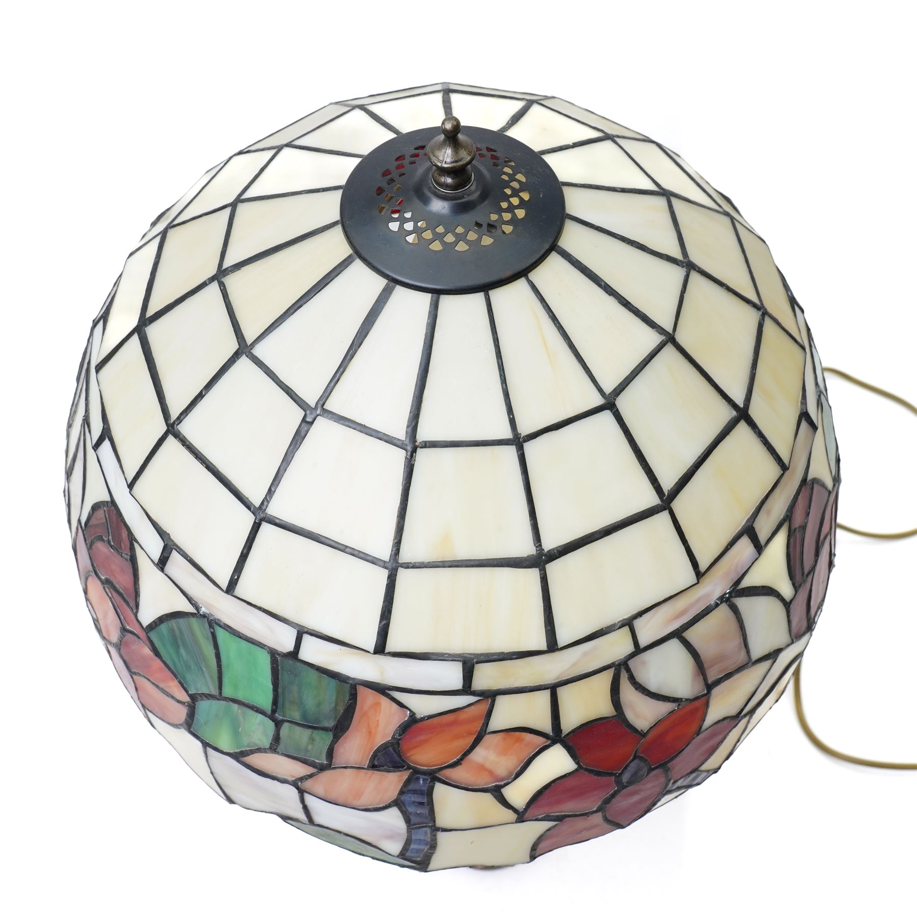 Tiffany style table lamp with floral shade on bronze effect stem H58cm