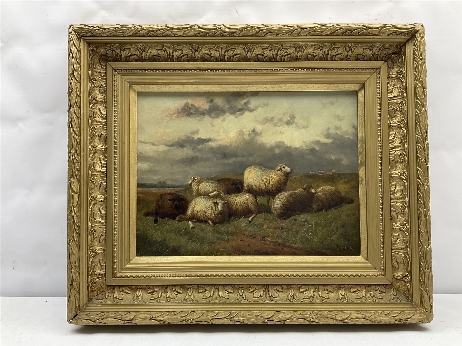 Samuel Joseph Clark (British 1834-1912): Sheep in Landscape, oil on canvas signed 29cm x 38cm