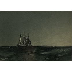 Frank Henry Mason (Staithes Group 1875-1965): Evening Seascape 'Southward - The Whaler', watercolour with gouache signed 19cm x 26cm 
Provenance: exh. London Sporting Gallery 1936