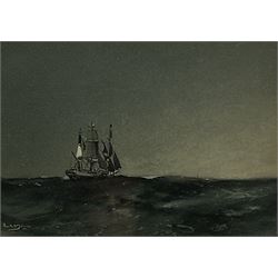 Frank Henry Mason (Staithes Group 1875-1965): Evening Seascape 'Southward - The Whaler', watercolour with gouache signed 19cm x 26cm 
Provenance: exh. London Sporting Gallery 1936