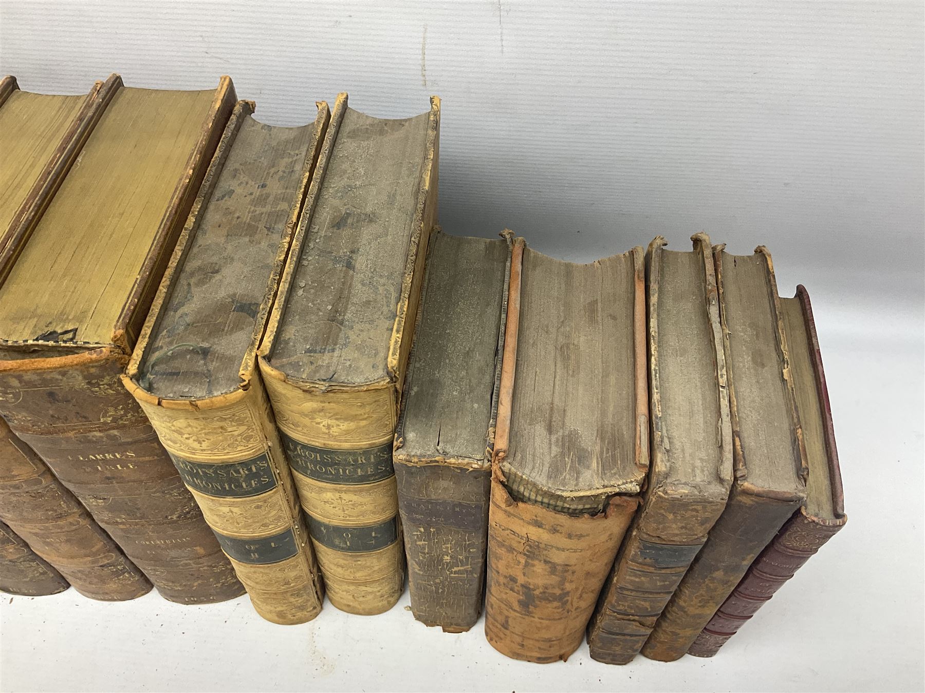 19th century and later leather bound books, to include Froissart, Sir John; Chronicles of England, France, Spain, Portugal, Scotland... two volumes London, 1812, Lyttleton, George: The History of England... two volumes London 1806, Clarke Adams; The Holy Bible, in six volumes, London 1836 and five other books 