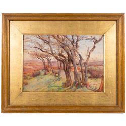 Mary McNicoll Wroe (British 1861-1955): 'Wind Swept Trees', watercolour signed, titled on original label verso 26cm x 37cm 
