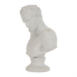 19th century style Parian bust of Hermes, upon socle base, H25.5cm
