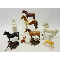  Beswick Skewbald, John Beswick pony, two Beswick Bay foals, fox, other Beswick horses and a Royal Doulton figurine (11)  