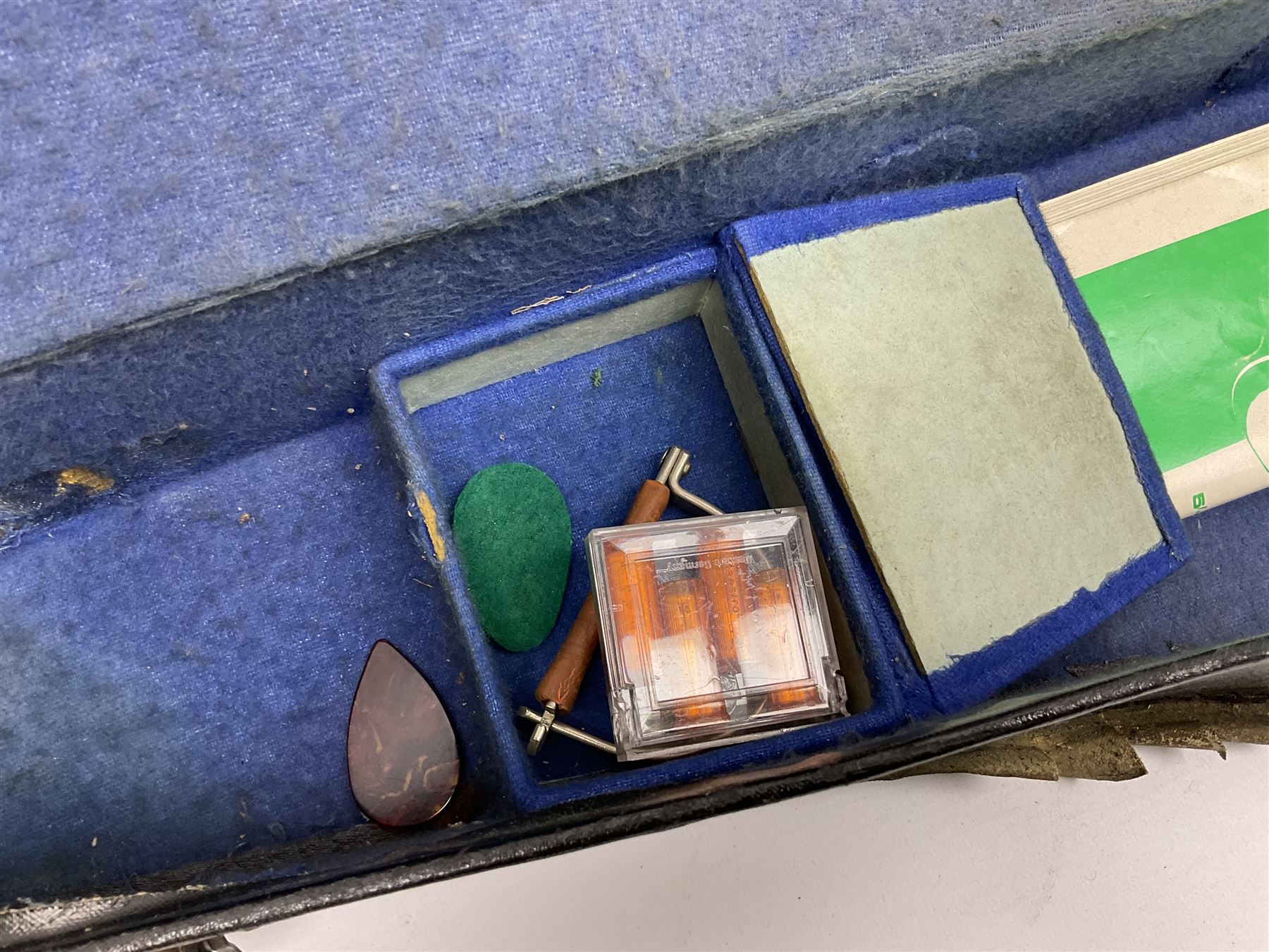 Dulcet eight-string banjo mandolin with mother-of-pearl inlaid ebonised fingerboard L55.5cm; cased; and Irish mahogany bodhran hand drum with inlaid stringing and vellum top D46.5cm; in soft carrying case with double ended beater (2)