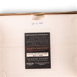 Three Gentle Giant Star Wars The Old Republic statues/busts, comprising a limited edition Darth Malak collectible statue limited edition no. 9/900, Darth Malgus Deluxe Mini Bust no. 257/1430 and a collector's edition Darth Malgus Statue, all boxed
