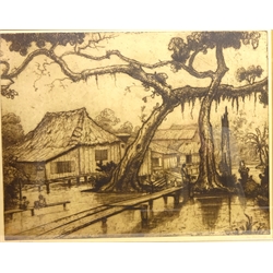  'Palenbang' - Indonesia, etching signed in pencil by Jan Christian Poortenaar (Dutch 1886-1958) 51.5cm x 66cm   