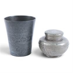 Pair of vases, of Hexagon form with chilong handles, together with tripod censer, and two further pots 