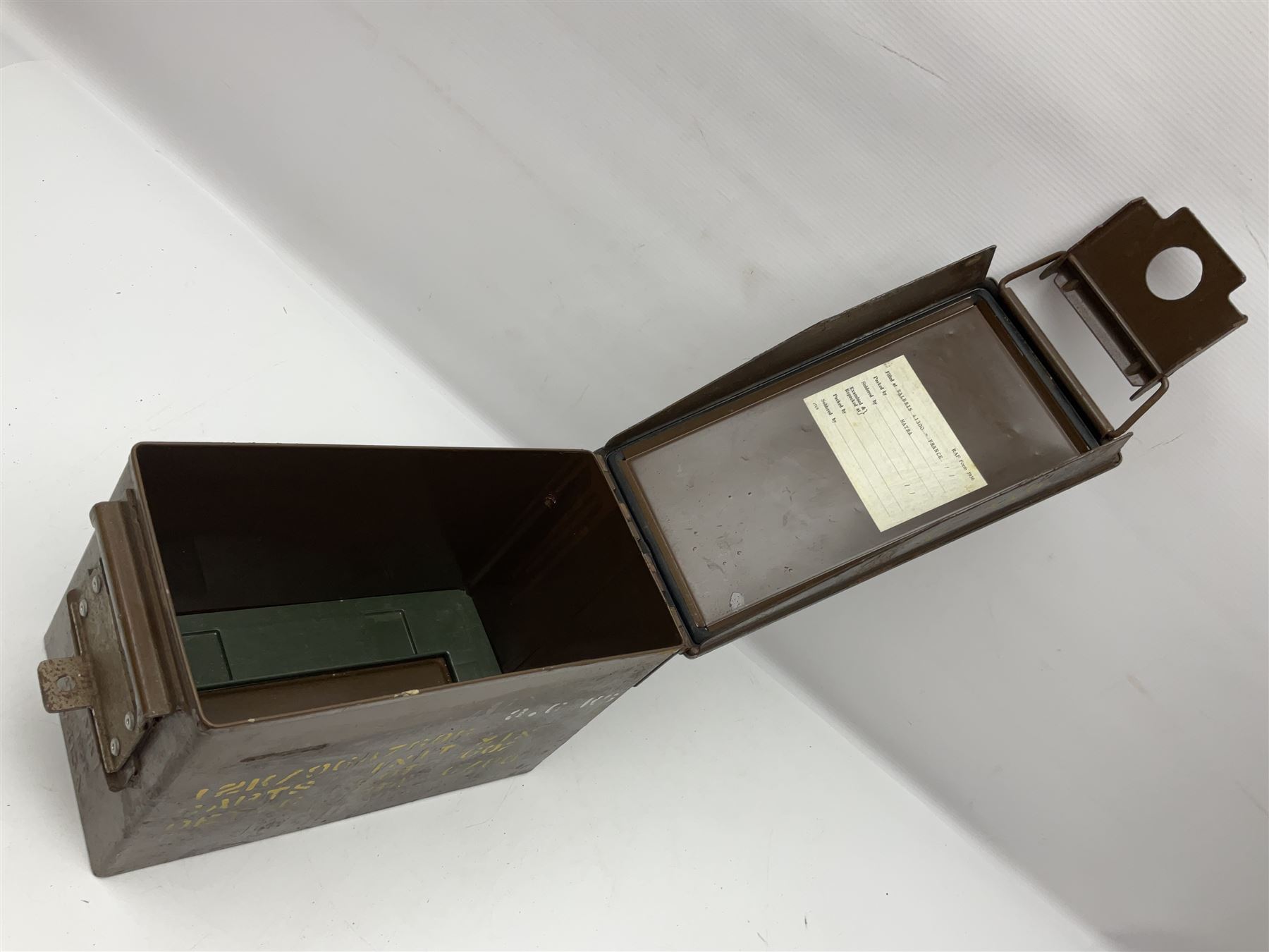 Miscellaneous shooting accessories - W.J. Bowman & Sons clay pigeon launcher; two leather cartridge belts; three cartridge bags; two canvas/leather game bags; and two metal/wooden cartridge boxes