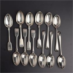 Five silver dessert spoons engraved with initials Sheffield 1918 Maker Walker & Hall, thre...