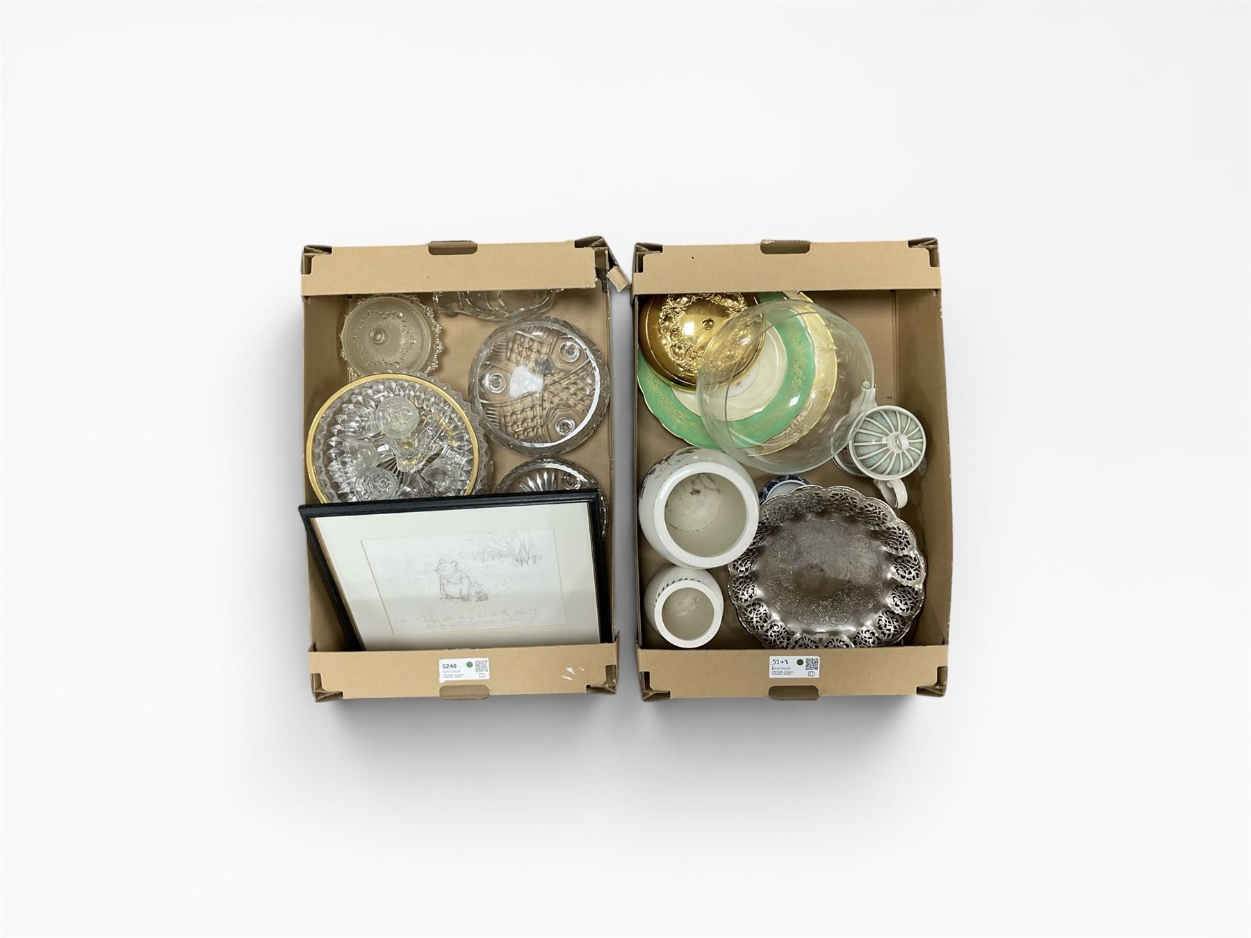 Collection of ceramics, glassware, metalware and one picture, to include two Portmeirion Botanic Garden vases and after Ernest Howard Shepard (British 1979-1976): Winnie The Pooh original sketch print, in two boxes