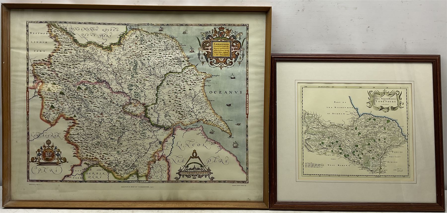 After Christopher Saxton (British c.1540-c.1610): 'Eboracensis Comitatus' - North Yorkshire, 20th century reproduction map 63cm x 83cm; After Robert Morden (British c.1650-1703): 'The North Riding of Yorkshire', 20th century reproduction map 32cm x 38cm
