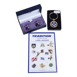 Large collection of Pin badges, including masonic examples together with teaspoons, keyrings etc   