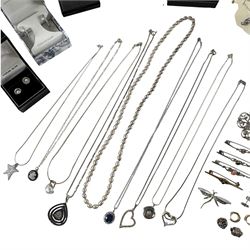 Stone set silver jewellery, including earrings, brooches, rings, necklaces and a some costume jewellery