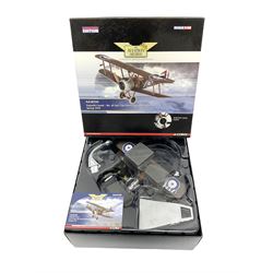 Four Corgi Aviation Archive limited edition die-cast models of aircraft comprising AA33418 Westland Sea King HC4 No.1174/1500; AA35011 Gloster Meteor F.8, No.355/1250; AA38104 Sopwith Camel No.692/1500 and AA37302 DH Vampire FB.9 No.82/2210; all boxed with certificates (one with slip-case); together with two Oxford De Havilland die-cast aircraft - D.H.82A Tiger Moth T-6296 and D.H.89 Dragon Rapide G-AIYR; both boxed (one with slip case) (6)