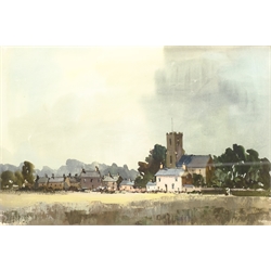 English School (Mid 20th century): Village scene, watercolour and gouache unsigned 36cm x 54cm
