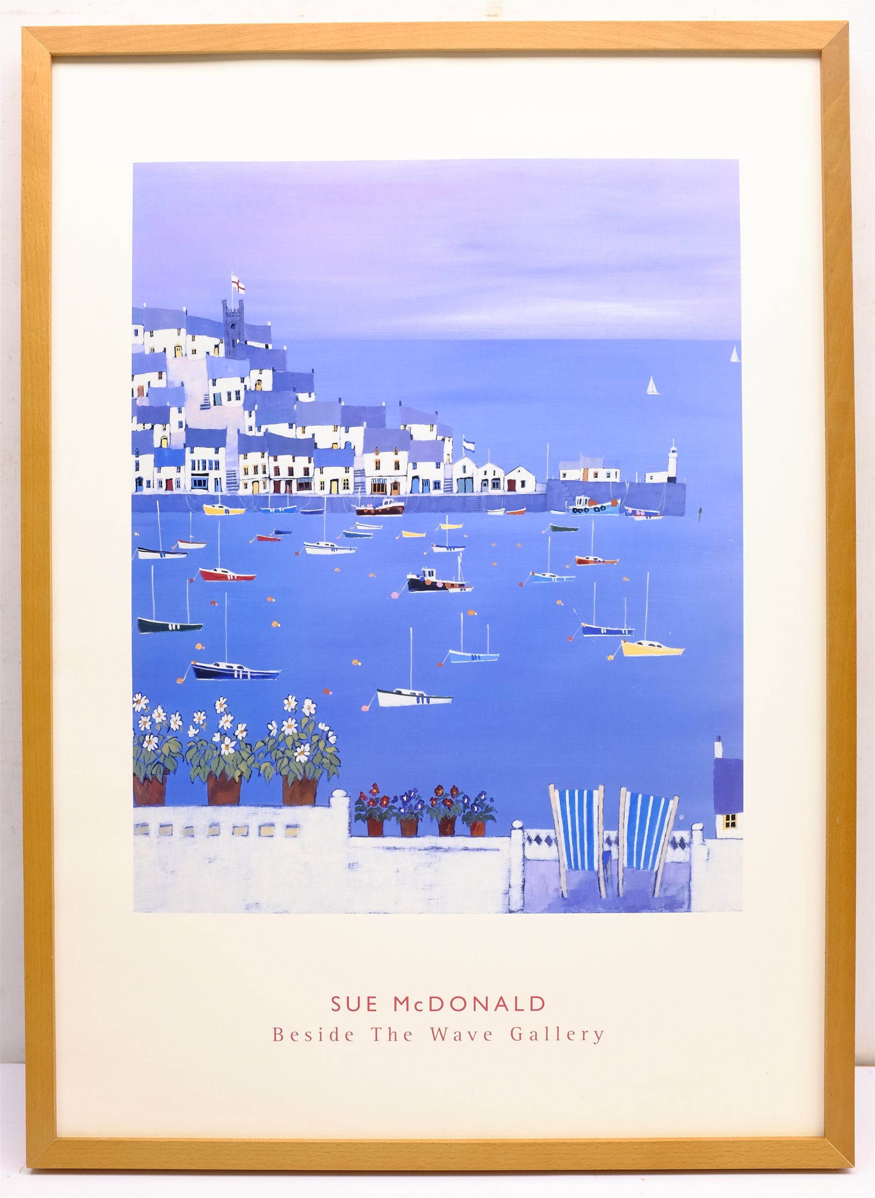 Sue McDonald 'Beside the Wave Gallery', poster print 69cm x 49cm; Scarborough Harbour & Robin Hood's Bay, pair gloss finish photographs 39cm x 29cm; Scarborough South Bay and Harbour, pair photographic prints on canvas 51cm x 76cm (5)