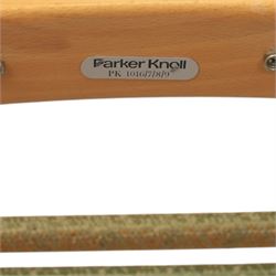 Parker Knoll -model '480' rocking beechwood chair, loose seat cushions above an elasticated webbing seat, curved rocker base 