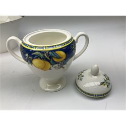 Wedgwood Midnight pattern tea and dinner wares, comprising seven cups and saucers, large jug, eight soup bowls, two large bowls, together with wedgwood citrons coffee wares